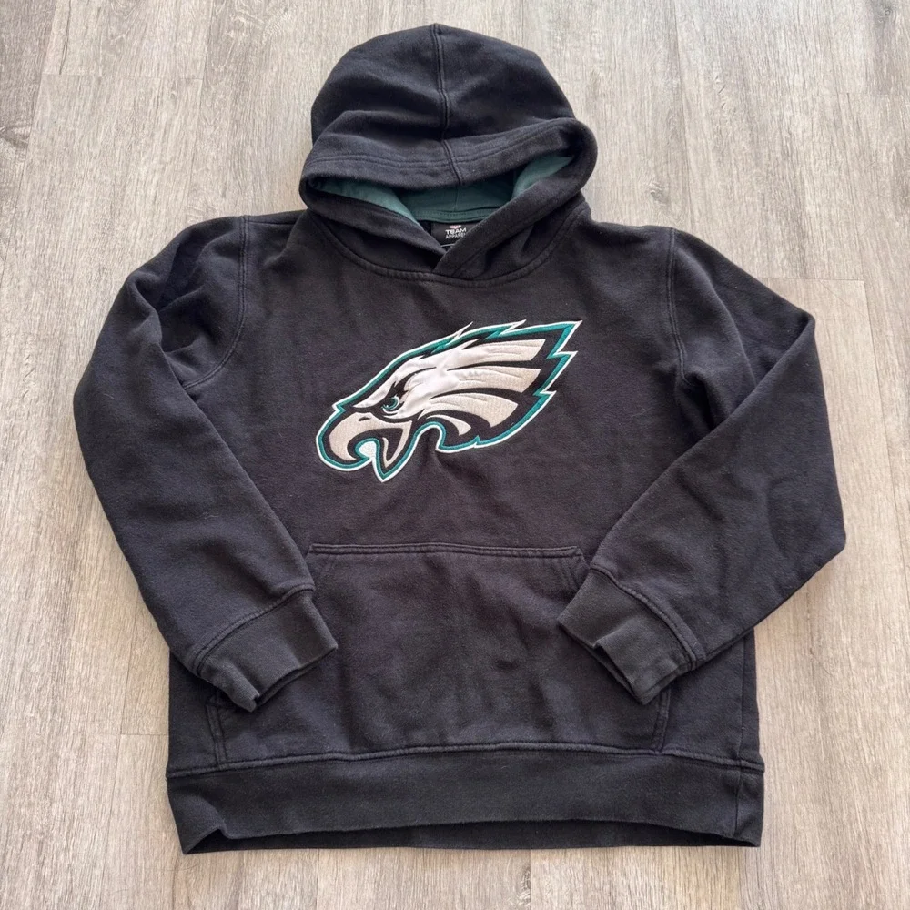 NFL Team Apparel Philadelphia Eagles Youth Hoodie Black Size M 10/12 Pullover